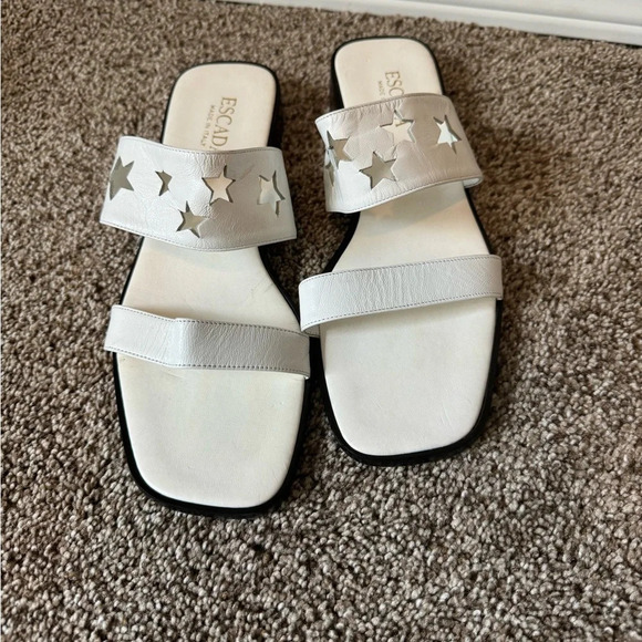 ESCADA White Leather Star Cutout Strappy Slip on Sandals Made in Italy Size 9 - Picture 3 of 10